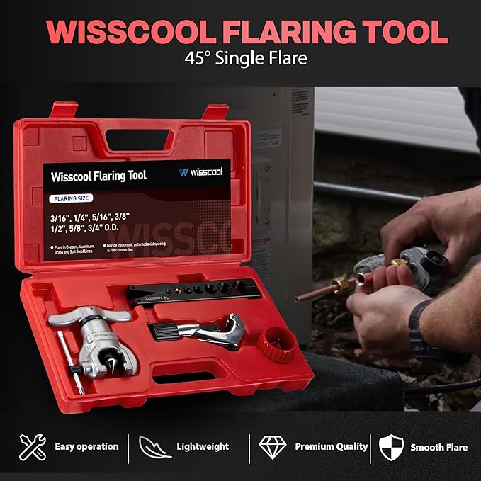 Eccentric Flaring Tools Set and Tube Cutter Dedurring Tool Kit 7 Dies Sizes 3/16-3/4 inch 45 Degree Angle Eccentric Cone for Copper Brass Aluminum Mild Steel HVAC Refrigeration Plumping Work