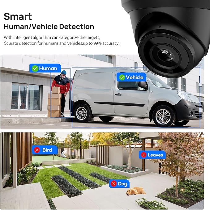 VIKYLIN 4K 8MP PoE IP Camera Outdoor, 4K PoE Turret Security Camera with Human Vehicle Detection, 2.8mm Lens, 98ft EXIR2.0 Night Vision,Built-in Mic, WDR, IP67, Blue Iris, NDAA Compliant, Black
