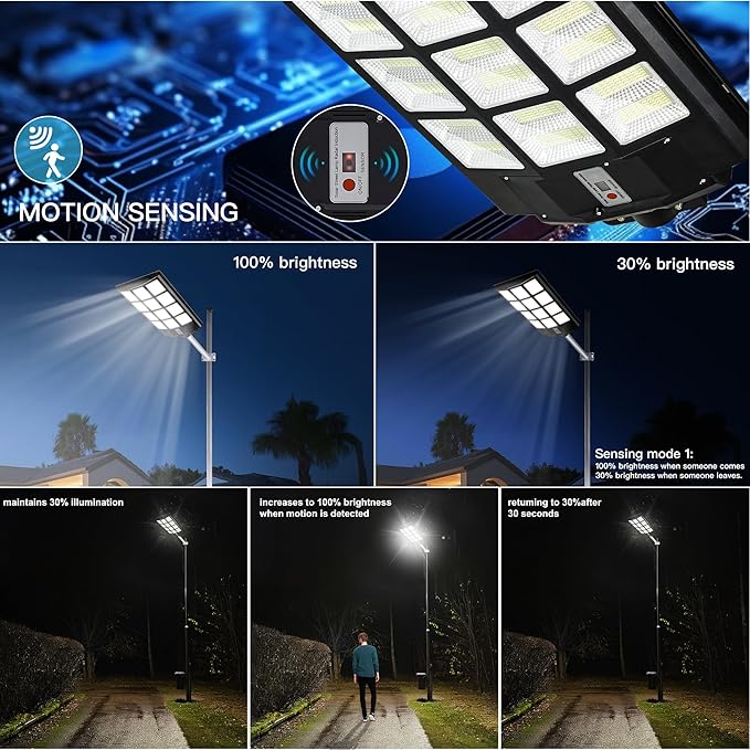 Solar Street Lights Outdoor - 8000K Commercial Parking Lot Lights Dusk to Dawn, Waterproof Solar Security Flood Lights with Motion Sensor and Remote for Yard, Garage, Driveway