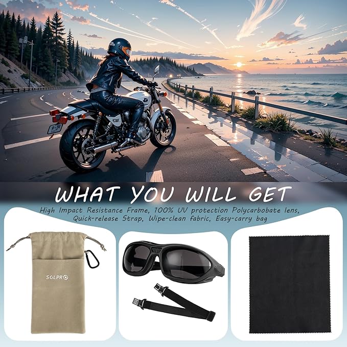 Anti-Fog Safety Motorcycle Riding Sunglasses Foam padded Goggle, Dustproof, Windproof, Hunting, Hiking, Golfing