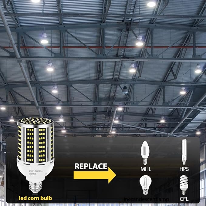 65W LED Corn Light Bulb 6 pack(650W Equivalent ) ,Daylight 5000K E26/E39 Commercial Grade 7800LM Medium Mogul Base LED Lamp,Large Area Lights For Outdoor Indoor Garage Warehouse Factory Bay Light