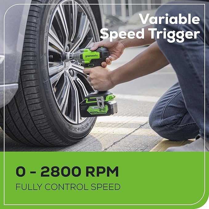 Greenworks 24V Brushless 2 pcs Cordless Power Tool Combo Kit, include Impact Wrench, Car Jack, Include 1 x 4Ah Batteries, 1 x 2Ah Batteries and 1 Charger