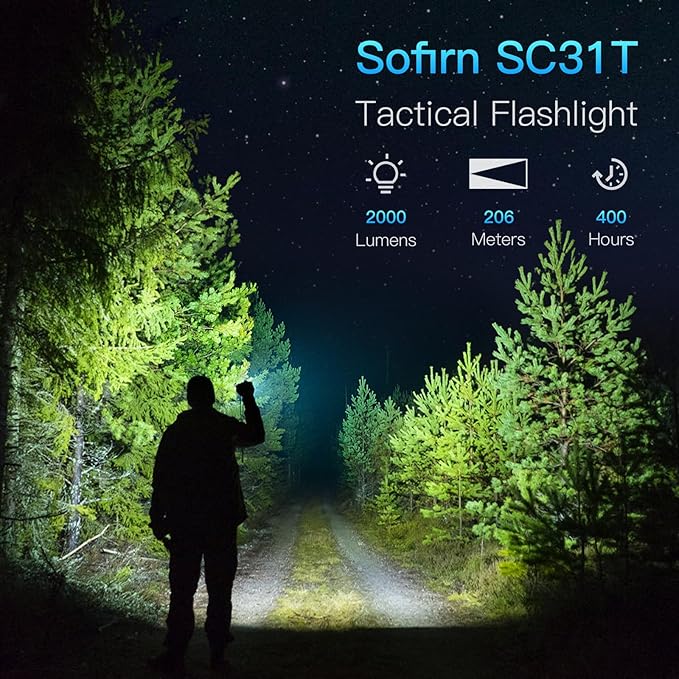 Sofirn SC31T Tactical Flashlight with Holster and Diffuser, Super Bright LED Flashlights, 2000 High Lumens, Rechargeable Small Flashlight for Home, Powerful Flashlights for Emergencies Camping Hiking