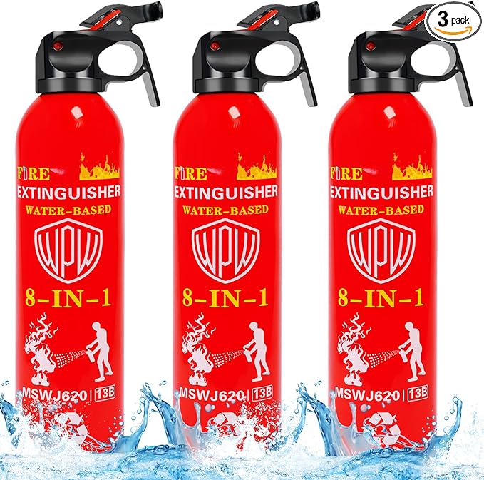 WPW 620ml Large Upgraded 8-in-1 Fire Extinguisher for Home with Wall Mount Portable Fire Extinguisher For Vehicle Car Boat Kitchen Emergency Supplies, Water-Based Solution For A, B, C, K Fire (3 Pack)