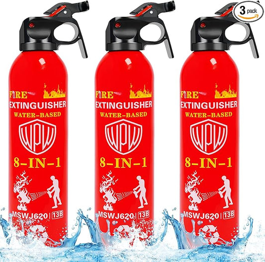 WPW 620ml Large Upgraded 8-in-1 Fire Extinguisher for Home with Wall Mount Portable Fire Extinguisher For Vehicle Car Boat Kitchen Emergency Supplies, Water-Based Solution For A, B, C, K Fire (3 Pack)