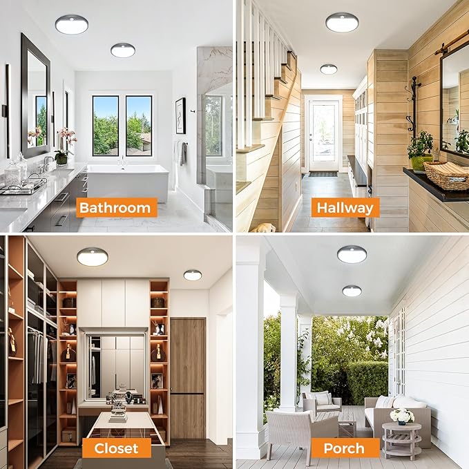 slochi 4Pack Motion Sensor Light Indoor Wired PIR, 3000K/4000K/6500K Closet Lights Motion Sensored, 15W 1500LM 7 in, Timer, Motion Activated Flush Mount Ceiling Light for Hallway Wall Pantry, Black