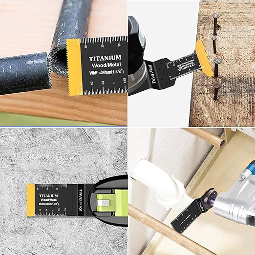 50PCS Oscillating Saw Blades, Professional Universal Titanium Multitool Blades for Wood Plastics Metal, Quick Release Multi Tool Blades Kits Fit Dewalt Ryobi Milwaukee Rockwell Fein