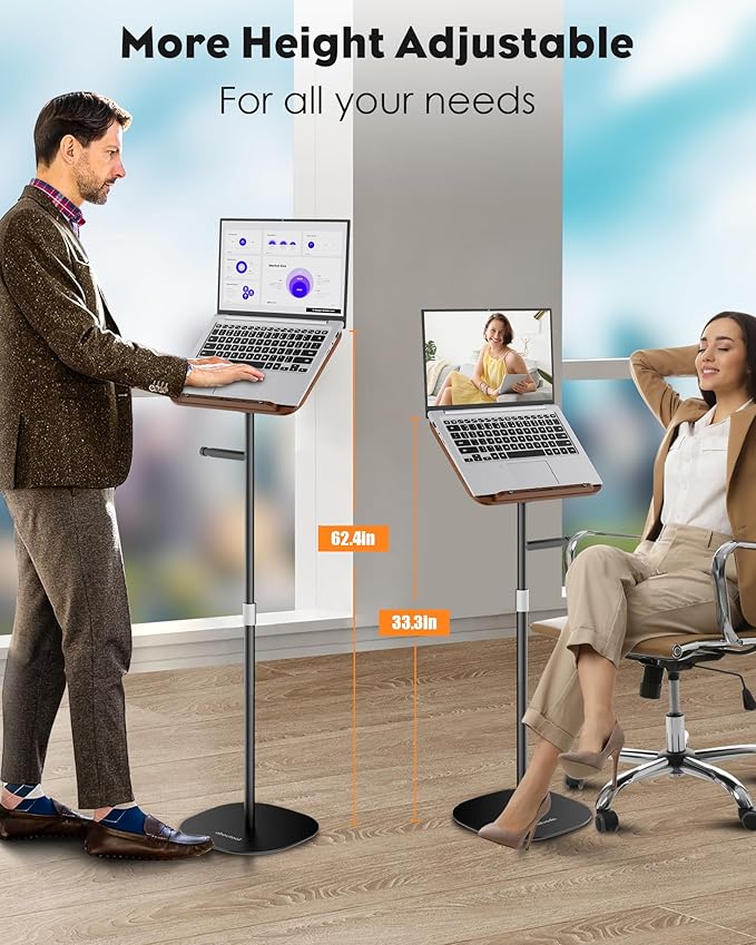 2 in 1 Dual-use Floor Book Stand & Desktop Book Stand,Height Adjustable from 33-63in, Adjustable Book Holder with Elastic Page Clips for Music Scores, Recipe, Tablet, Laptop