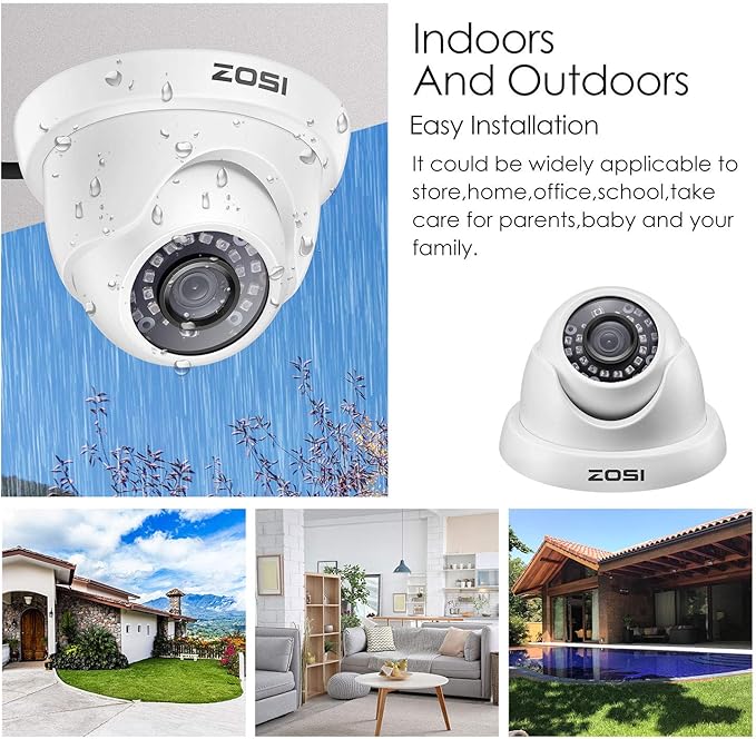ZOSI 1000TVL CCTV Camera 24 IR LEDs Indoor Outdoor Day Night Vision 65ft Security Dome Color Camera for DVR Surveillance System (White)