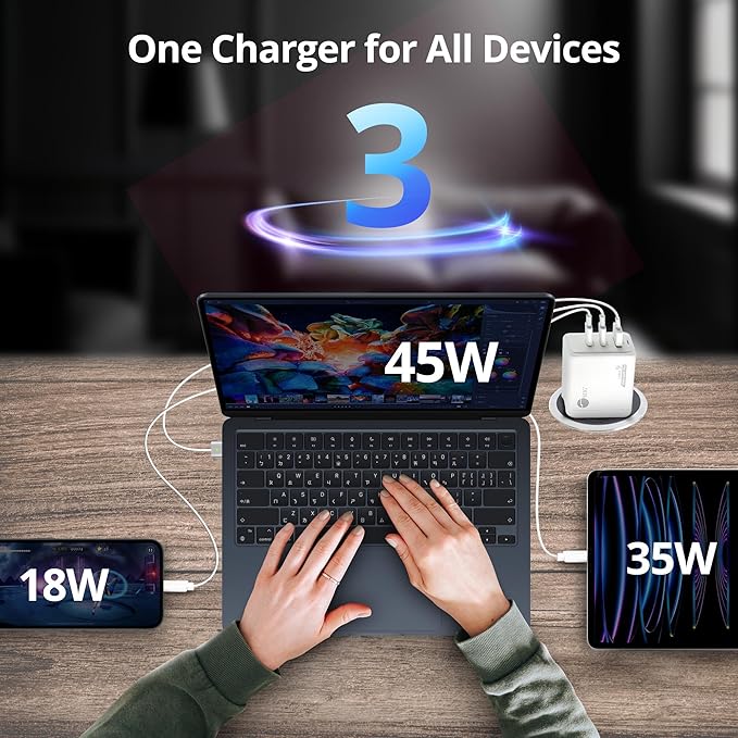 SIIG 100W USB C Charger, 3-Port GaN 3 Pro Fast Wall Charger, 2 USB-C PD 3.0, 1 USB-A QC 3.0 Ports, Compact Foldable Plug, ETL Certified, for MacBook, iPhone, Samsung Galaxy, and More (AC-PW1Z11-S1)