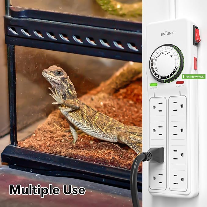 BN-LINK 8 Outlet Surge Protector with Mechanical Timer (4 Outlets Timed, 4 Outlets Always On) - White