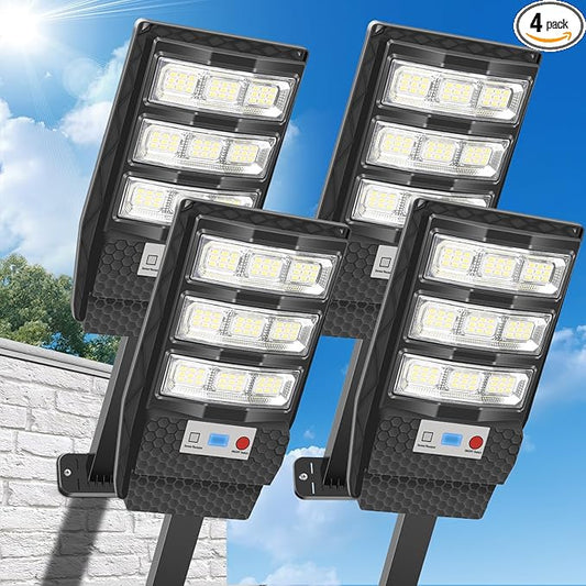 Solar Lights Outdoor Waterproof 4 Pack, Flood Lights Motion Sensor Solar Powered, Dusk to Dawn Outdoor Lighting Remote Control, Street Security Wall Lamp Exterior for Outside Garden Patio Yard