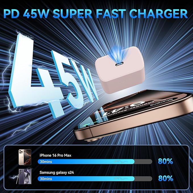 Phone 16 Pro Max Charger Fast Charging, 45W Super Fast USB C Charger Block with 10FT Long Charging Cord Cable for 16 Pro Max/16/16 Plus,15 Pro Max/15 Pro/15,Android Phone-Pink