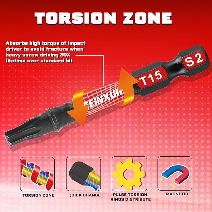 49Pieces Impact Screwdriver Bits Set, Magnetic S2 Steel Phillips/Slotted/Square/Torx Insert Power Bits Tips, Impact Bit Holder with Red Storage Box Case