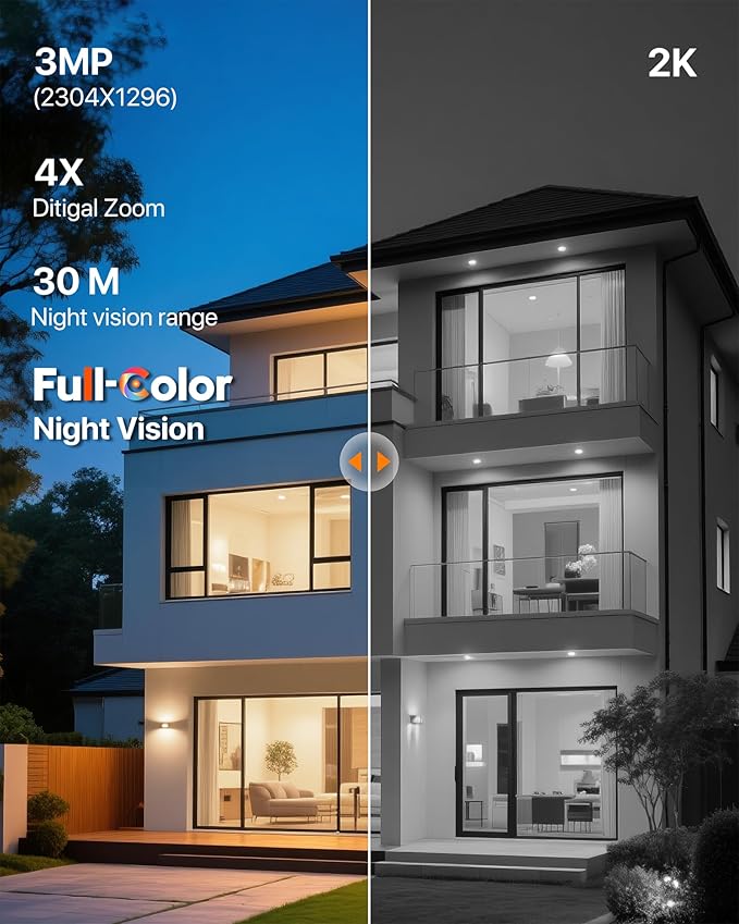 Tenda Wi-Fi Outdoor Camera 2K+2K, 360° PTZ Surveillance Camera with Dual Lens, FHD Auto Tracking, IP65 Waterproof, Color Night Vision, Two-Way Audio, Vehicle Detection – CH9