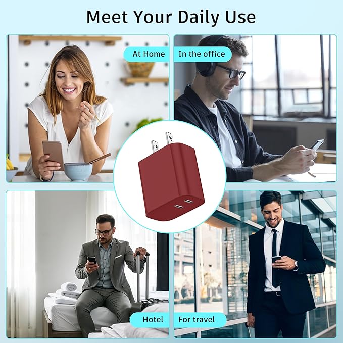 USB C Charger,Dual Port USB C Fast Charging Block，Type C Wall Charger Plug for iPhone 16/15/14/13/12/11/ Pro Max/Plus/Xs Max/XR/X,iPad Pro/Samsung Galaxy(20W)