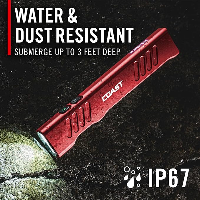 Coast Slayer 1150 Lumen USB-C Rechargeable LED Flashlight with Spot/Flood, Memory Mode and Pocket Clip, RED