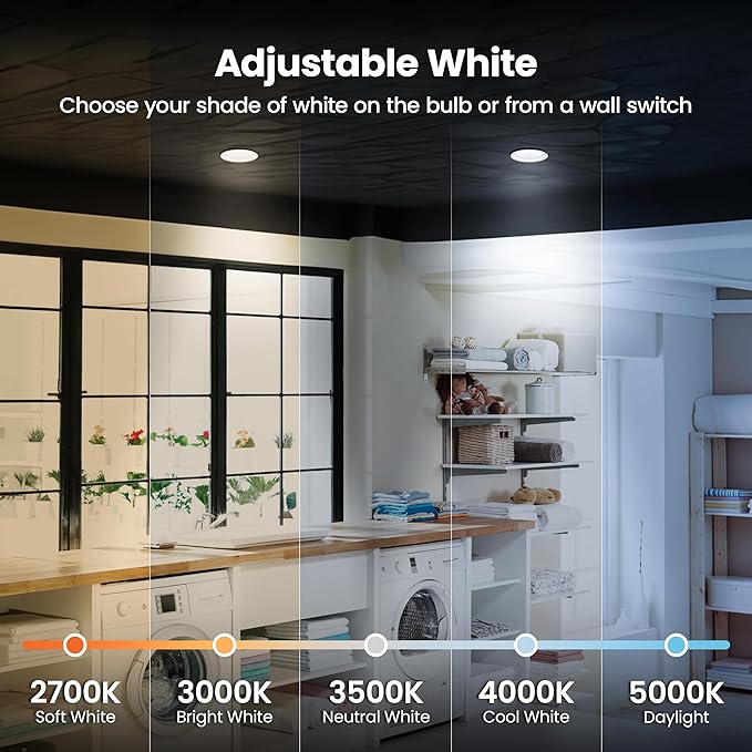 Feit Electric LED Downlight Retrofit Kit with Baffle Trim, 75W Equivalent, 5/6-Inch Dimmable Recessed Can Light, Adjustable White 2700K-5000K, 90+ CRI, 50,000-Hour Lifetime, LEDR56B/6WYCA/MP/6