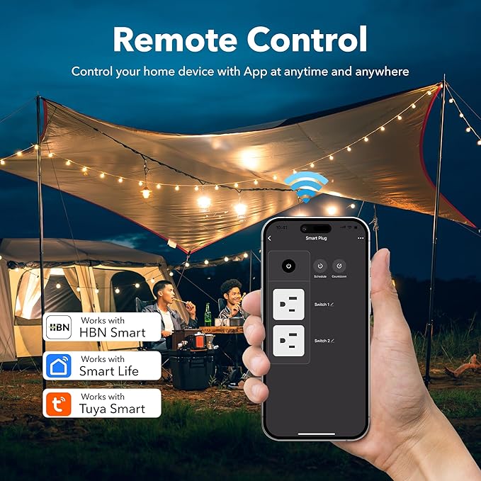 Outdoor Smart WiFi Plug Outlet, HBN Heavy Duty Wi-Fi Timer with One Grounded Outlet, Wireless Remote Control by App Compatible with Alexa and Google Home Assistant 2.4 GHz only, ETL Listed (1 Pack)