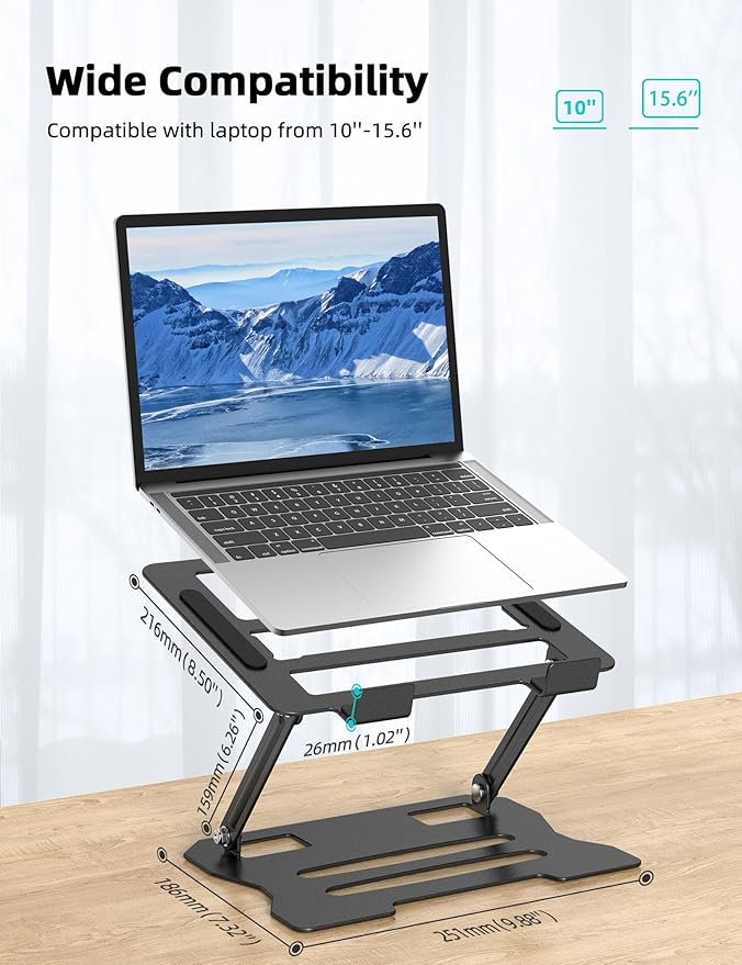 Laptop Tablet Stand, Universal Adjustable Carbon Steel Laptop Computer Stand, Ergonomic Foldable Portable Desktop Tray Cooling Holder Compatible with 10''-15.6'' Devices (Black)