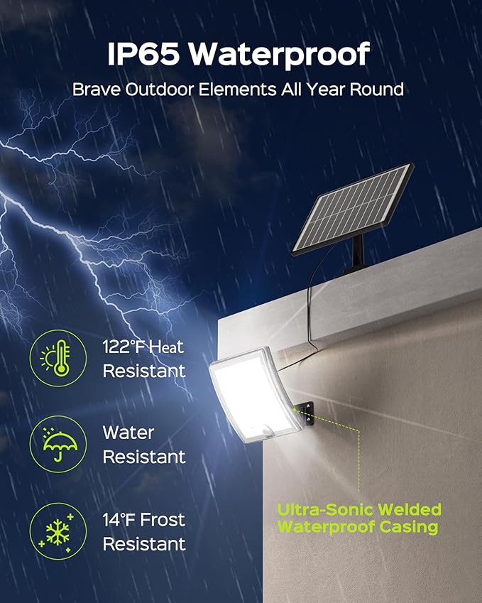 JACKYLED Solar Lights Outdoor Waterproof 80% Brighter Light, Motion Sensor Security Light with 16.4ft Cord, Dusk to Dawn Solar Powered Flood Lights for Patio, Yard, Garage, 2-Pack