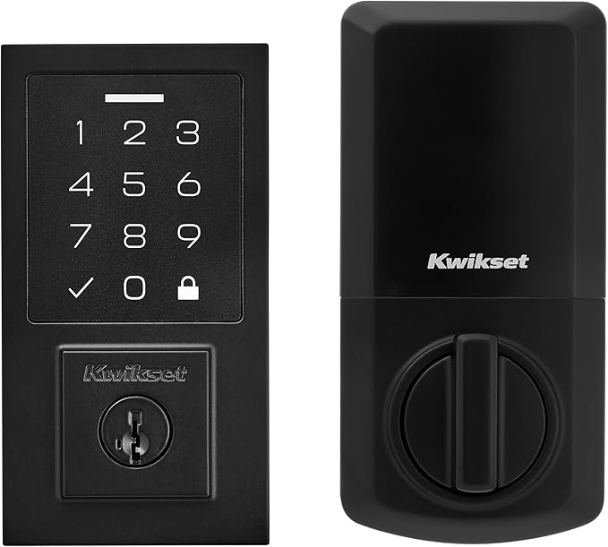 Kwikset SmartCode 270 Keyless Electronic Keypad Deadbolt with San Clemente Entry Handleset, Auto Door Lock, SmartKey Re-Key Security, Contemporary, Matte Black
