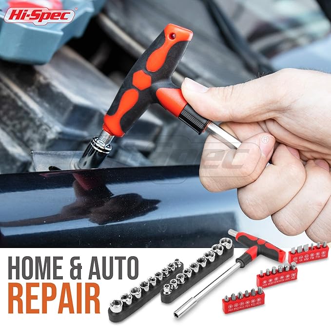 Hi-Spec 73pc Home and Garage Tool Kit Set. Essential Household and Auto Repair Tools. Includes Pliers, Sockets, Wrenches and a Hex Key Set in a Toolbox Carry Case