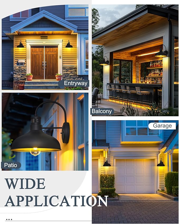 2 Pack 12" Motion Sensor Barn Lights, Outdoor Wall Lights with Dusk to Dawn Feature, IP65 Waterproof Farmhouse Gooseneck Light for House, Patio, Garage，HSMD2215-2