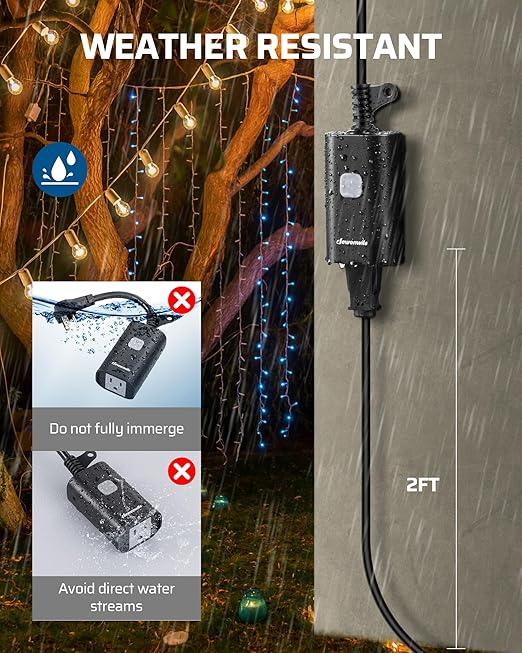 DEWENWILS Outdoor Remote Control Outlet, 15A Wireless Remote Control Switch, 100FT Control Range & 14AWG SJTW Power Cord, Weatherproof for Lights Outdoor Appliances, FCC Listed