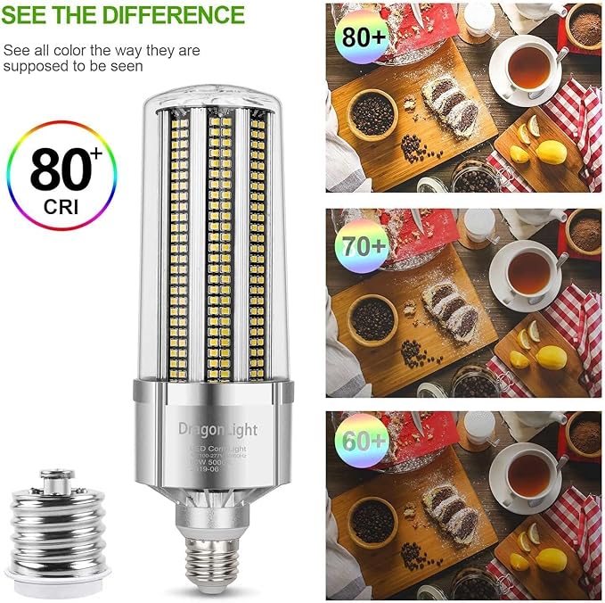 DragonLight 80W Commercial Grade Corn LED Light Bulb(600 Watt Equivalent) E26/E39 Large Mogul Base LED Lamp 3000K Warm White 9,600LM