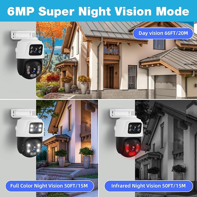 Cameras System for Home Security,8 CH POE NVR Wired Camera System with 2 X 6MP Dual Lens Night Vision Detection,500g HDD, 2-Way Talk,360°View Video Surveillance for House,Indoor/Outdoor