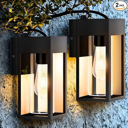 Dusk to Dawn Outdoor Lighting,Waterproof Porch Lights 2 Pack, Exterior Lighting Fixtures with Cylinder Lampshade, LED Wall Sconce Light for House Porch Patio Front Door Garage.