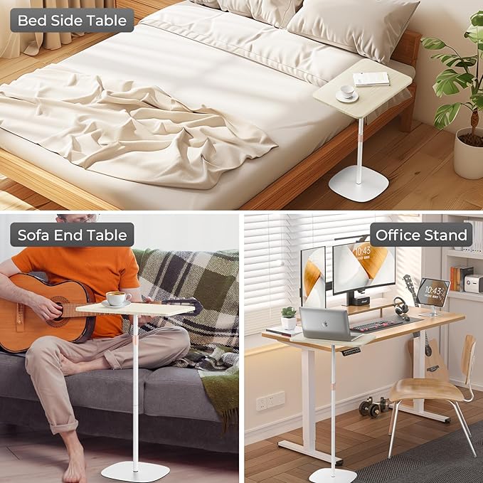 Portable Laptop Floor Stand, Bedside/Sofa Table with Height Adjustable 18''~48'', Sleek Wooden Lectern Standing Desk Mobile Podium for Home, Office, School, White