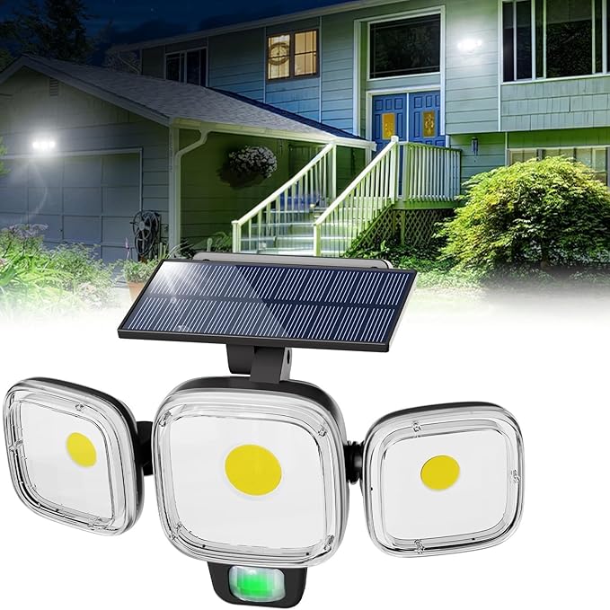 CINOTON Solar Motion Sensor Outdoor Lights, 3 Modes LED Security Flood Light with Remote Control, IP65 Waterproof Solar Powered Outside Wall Lighting for Garden Patio Garage Yard Entryway Black 1 Pack