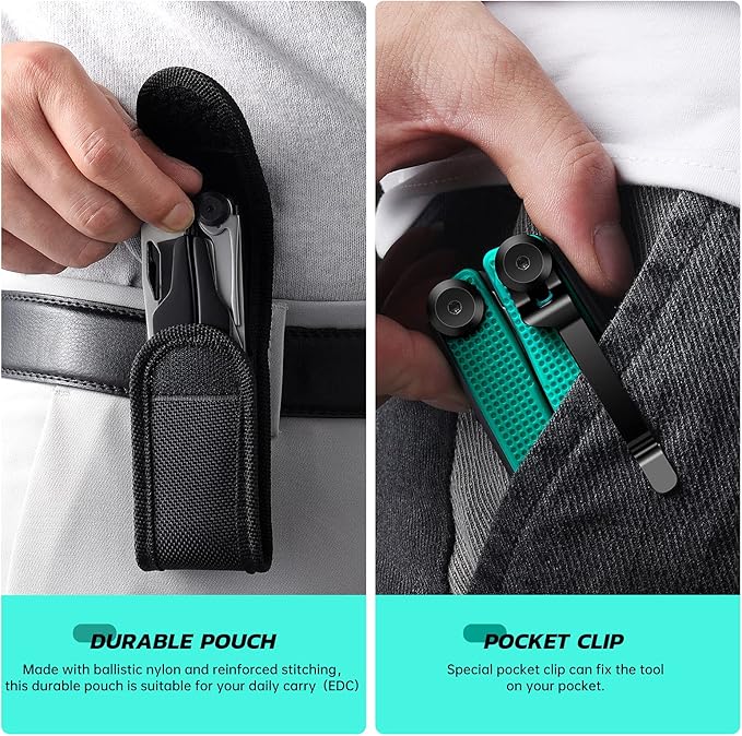 Multitool Pocket Knife for Men Women, Tactical Multi-Tool Pliers, Scissors with Clip, Nylon Sheath, All Safety Locking, Multipurpose Camping Survival Gear, Gifts Ideas