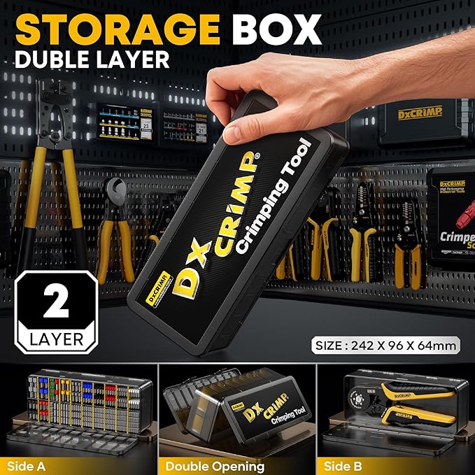 Ferrule Crimping Tool Kit, Ratchet Pliers for 24-10 AWG with 22 Types Insulated, Non-Insulated and Two Wire Ferrules, Wire Ferrules Kit, Hexagon Ferrule Crimper set, Electrician tool