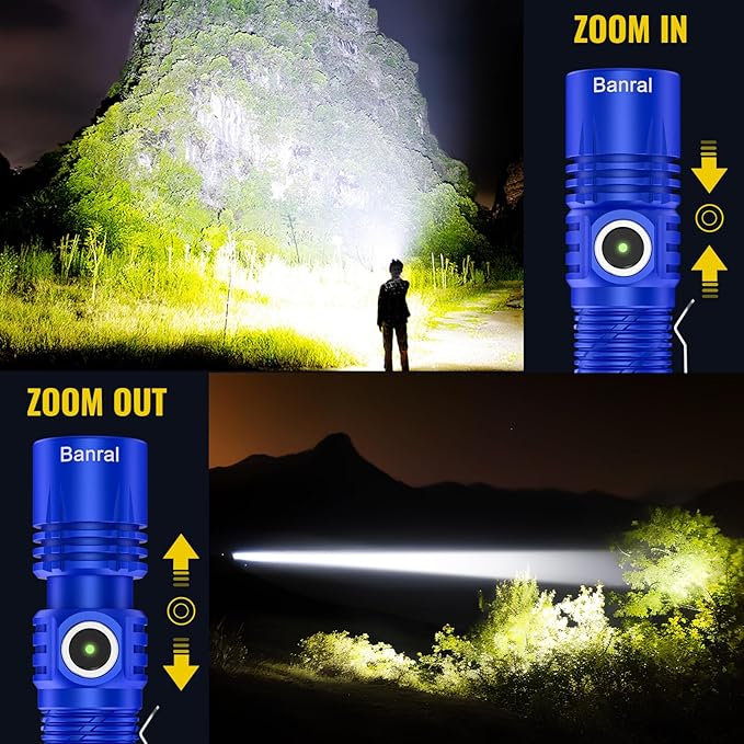 Rechargeable Tactical Flashlights, High Lumens Small Mini USB-C LED Flashlight, Compact EDC Flash Light, 4 Modes&Memory Function, Waterproof Pocket Lights for Home,Camping,Emergency (2, Blue)
