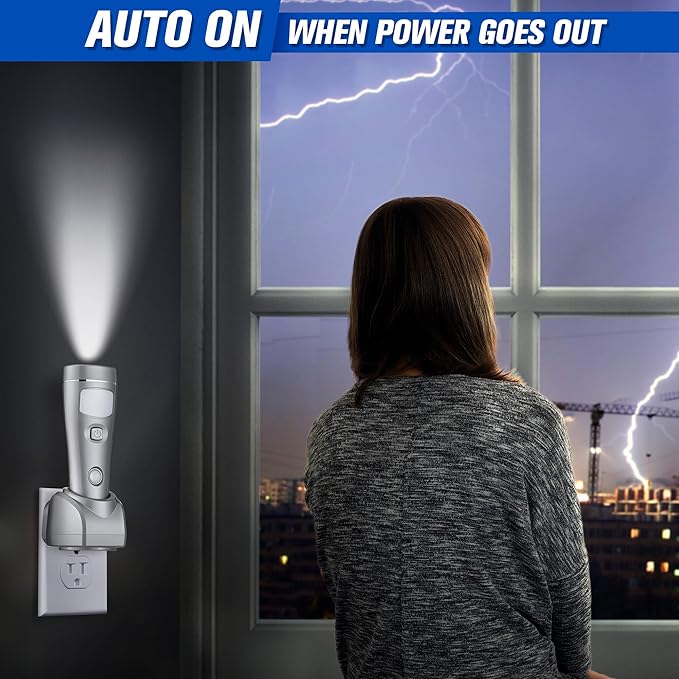 Enhon 4 in 1 LED Rechargeable Plug in Flashlights, 6 Pack LED Emergency Lights for Home Power Failure Emergency, Plug in Power Outage Light, Power Failure Light with Motion Detection (Silver)