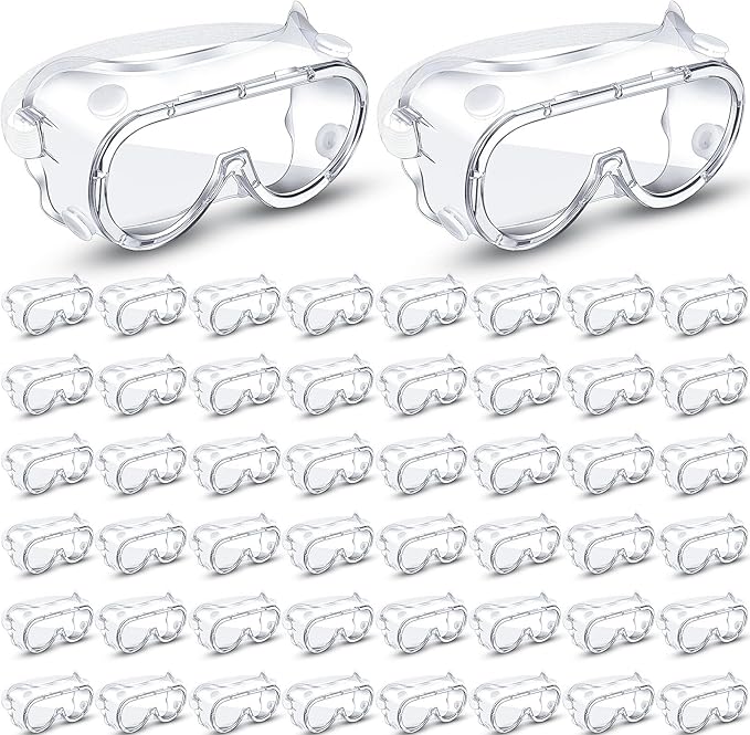 Macarrie 50 Pcs Anti-Fog Safety Goggles Bulk Anti Scratch Lab Goggles Over Glasses for Men Women Nurse Medical Chemistry Work