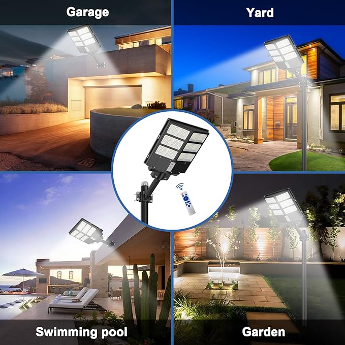 Solar Street Lights Outdoor, 4000W Solar Flood Lights Motion Sensor 450000LM Dusk to Dawn Parking Lot Light 2Pack