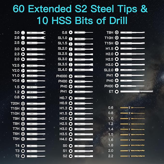 AM ARROWMAX Mini Electric Screwdriver & Drilling Adapter, 600RPM Precision Screwdriver | Mini Electric Drill 2 in 1 Tool Set, 70 Bit, 5 Torque Settings, Power Screwdriver for Phones Watch Laptops