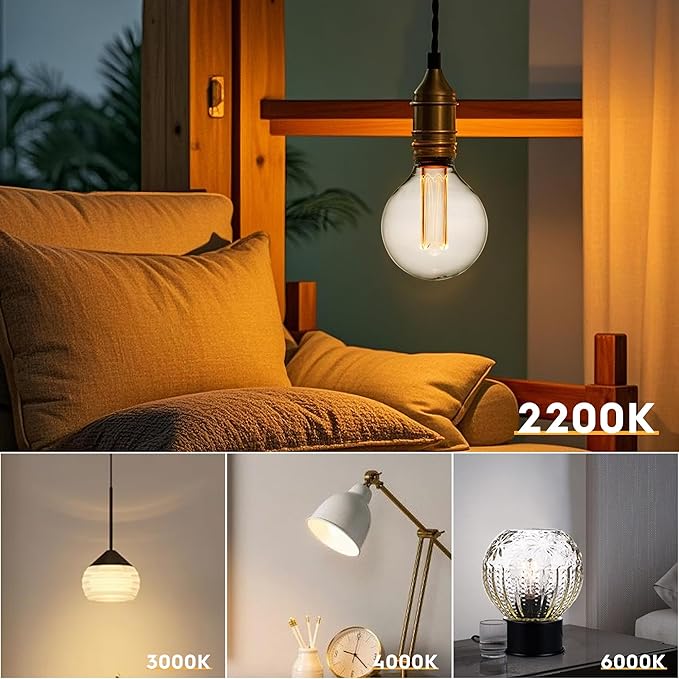Globe Edison LED Light Bulb, Vintage Decorative Dimmable Bulb Round Glass Cover, 3.5W Low Lumen Eye-Caring Soft Dim Lighting for Mood(Not Daylight White), E26 Medium Base, Clear RN G95