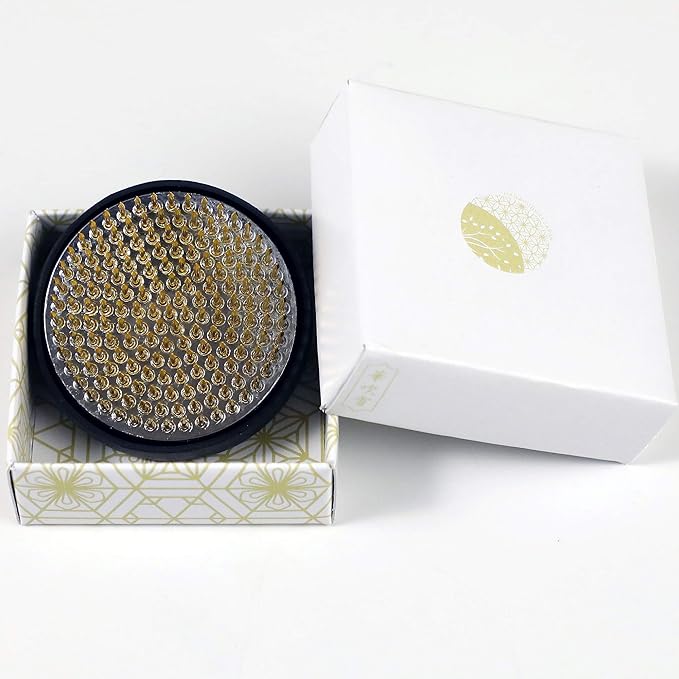 Wazakura Made in Japan Ikebana Tool Kit - Koryu Scissors + Brass Kenzan Flower Holder, Japanese Floral Arrangement Set, Florist Shears and Pin Frog Gift Box Set - Koryu+Brass Kenzan 2.4" (61mm)