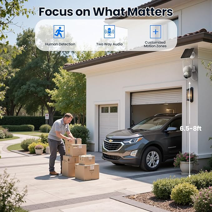 Solar Camera Outdoor Wireless, 4 Cam-Kit, No Subscription, Cameras for Home Security System with 360° Pan & Tilt, 2K Color Night Vision, Motion Detection & Siren, Easy Setup, 5G & 2.4G WiFi