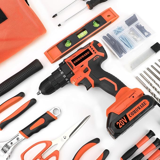 COMOWARE 171-Piece Home Tool Kit with Drill, 20V Cordless Power Drill Combo Set, Complete Household Repair Tools for Men & Women in Garden, Office, DIY Projects