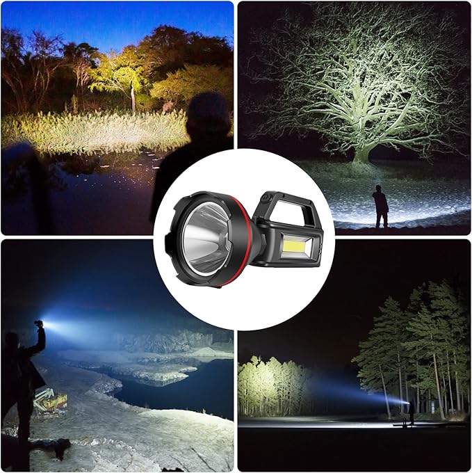 Rechargeable Spotlight Flashlight, High Lumens Handheld Spotlight,LED Searchlight with Shoulder Strap and USB Output for During Hurricane,Emergency, Storms, Outages,Hunting, Hiking, Camping(Black1)