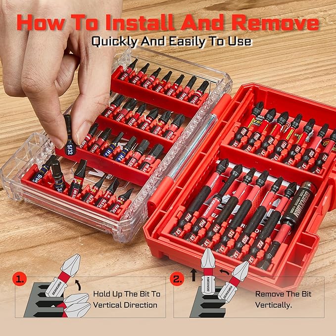 107Pieces Impact Screwdriver Bits Set, Magnetic S2 Steel 1”/2”3”Phillips/Square/Torx/Slotted/Hex/Pozi Bits Tips and Impact Bit Holder with Storage Box Case