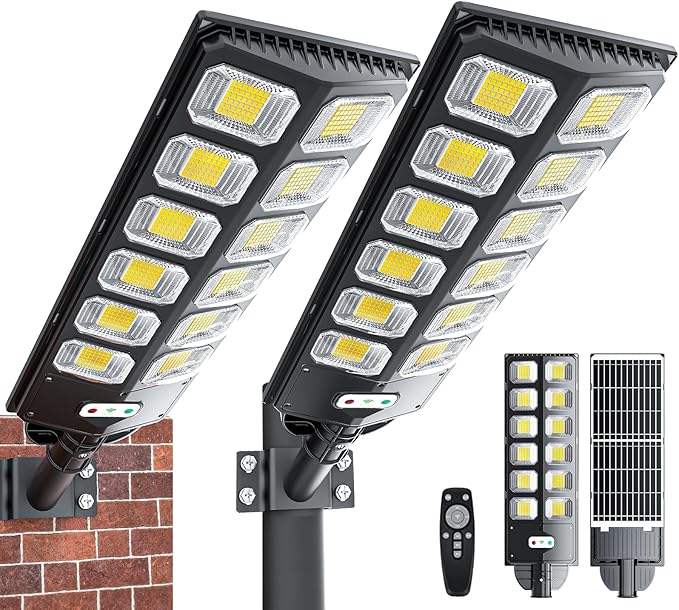 2 Pack Solar Street Lights Outdoor Waterproof, 6500K 504 LEDs Solar Security Flood Lights IP66 Dusk to Dawn for Outside Garden Yard Parking Lot Patio, Front Door Garage
