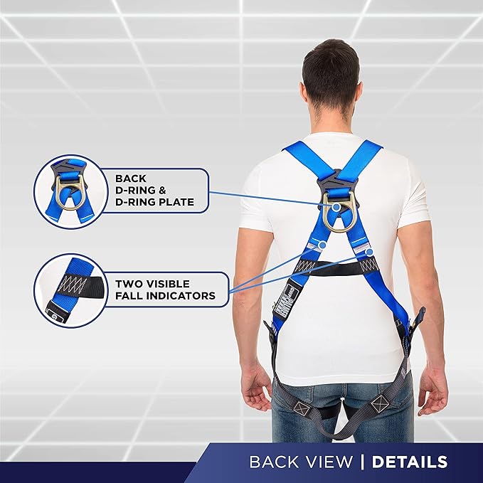 Palmer Safety Full Body Construction Harness with 5 Point Adjustment, 1D-Ring, Tongue Buckle