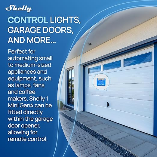 Shelly 1 Mini Gen4 | Wi-Fi, Zigbee & Matter Smart Relay Switch with Dry Contacts, 1-Channel 8A | Home Automation | Alexa, SmartThings, Google Home, Apple HomeKit Compatible | Garage Door Opener